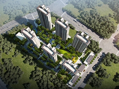 新中式鸟瞰规划 住宅景观 小区住宅