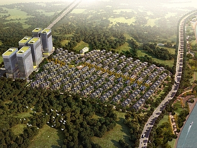现代主义鸟瞰规划 住宅 中式别墅