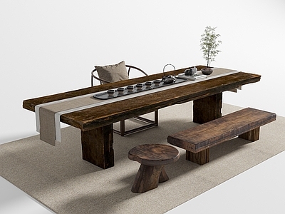 侘寂风茶桌椅 茶桌椅