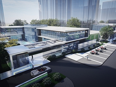 现代主义售楼处建筑 入口大堂 现代会所 现代商业 现代售楼处 体块穿插