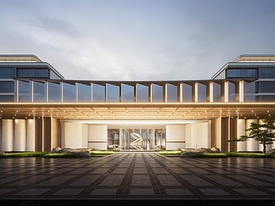 新中式售楼处建筑 海派示范区 海派售楼处 现代风格示范区 下沉庭院 小区入口