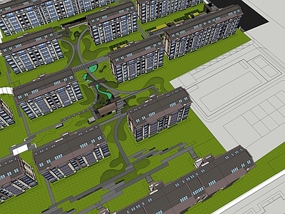新中式小区建筑 住宅景观 小区景观
