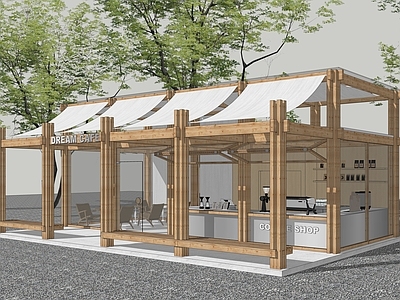 日式原木风餐饮建筑 木结构咖啡厅 咖啡店 奶茶店 营地咖啡厅 快闪店铺