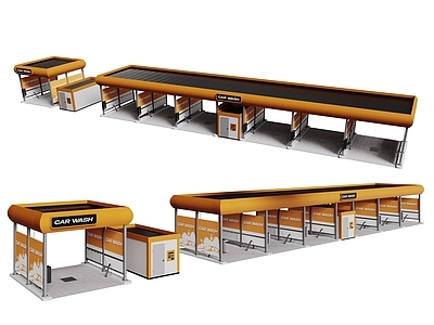 现代简约户外停车场 现代自助洗车 自助洗车棚 洗车店