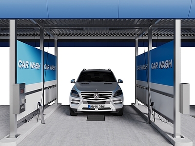 现代简约加油站 现代自助洗车 自助洗车棚 洗车店