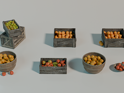复古水果蔬菜 中世纪摊位水果 木箱 筐子 摊位 水果
