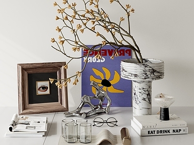 现代简约摆件组合 装饰摆件组合 花艺摆件 书籍杂志 水杯玻璃杯 饰品摆件