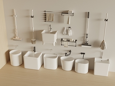 奶油风拖把池 拖把池 毛巾架 拖把