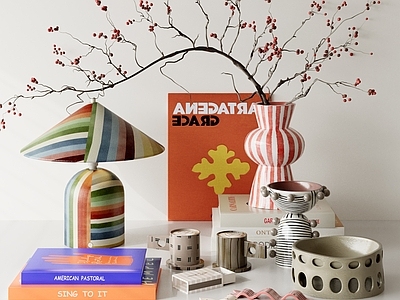 波普风摆件组合 装饰摆件组合 花艺摆件 法式台灯 法式摆件 书籍杂志