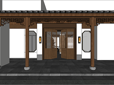 新中式四合院 古建筑 天井庭院 廊道