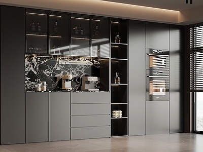 现代开放式厨房 酒柜 餐边柜 橱柜