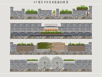 新中式乡村景观景墙 民居砖墙 民俗景墙 乡村庭院围墙 青砖墙 乡村文化景墙
