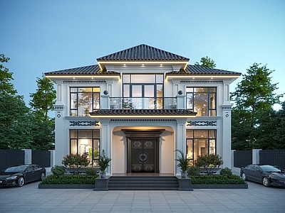 新中式别墅外观 自建房 简欧别墅 二层别墅 别墅外观