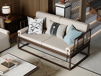 新中式双人沙发