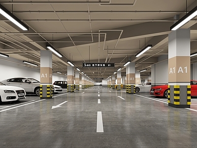 现代简约室内停车场 地下停车场 商场停车场 室内停车场