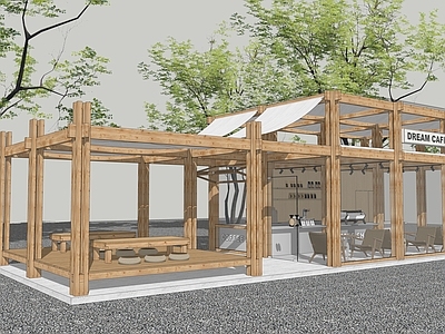 日式原木餐饮建筑 木结构咖啡厅 咖啡店 奶茶店 营地咖啡厅 快闪店