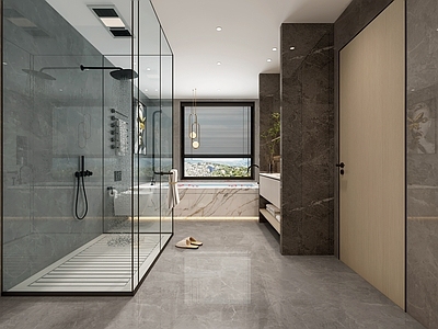 现代简约卫生间 现代卫生间 现代主卫 有浴缸卫生间