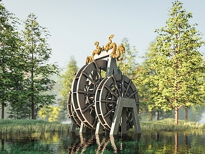 新中式其他景观小品 中式水车 河流水车 灌溉水车 艺术水车 乡村景观小品