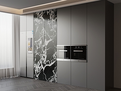 极简开放式厨房 冰箱柜 橱柜