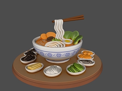 卡通写实风餐具 粉面艺术装置雕塑