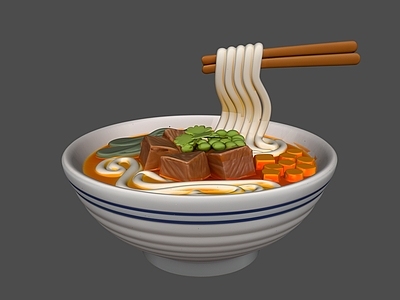 卡通写实风餐具 粉面艺术装置