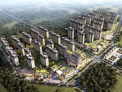 现代主义鸟瞰规划 现代商住片区