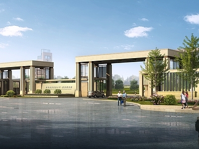 现代主义学校外观 大门