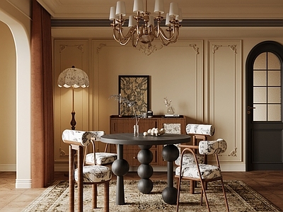 中古风家居餐厅 圆桌椅