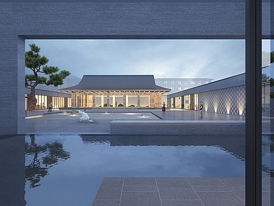 新中式售楼处外观 老年活动中心 新中式活动中心