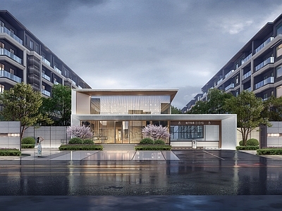 现代简约售楼处建筑 住宅大门 住宅入口 售楼处 售楼处大门