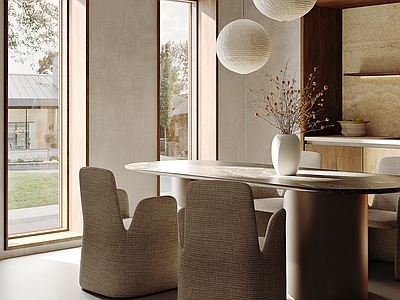 奶油风家居餐厅 现代原木餐厅c 餐桌椅 长桌餐厅