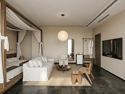 禅意套房卧室 现代酒店民宿