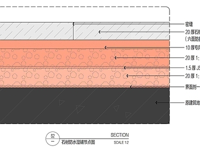 花岗岩 石材防水湿铺 施工图