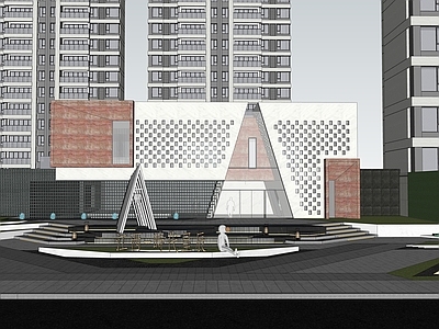 现代主义售楼处建筑 售楼处大门 售楼处入口 住宅水景 住宅大门