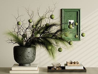 侘寂花艺 花艺摆件 装饰摆件组合 绿植盆栽 书籍杂志 桌面摆件