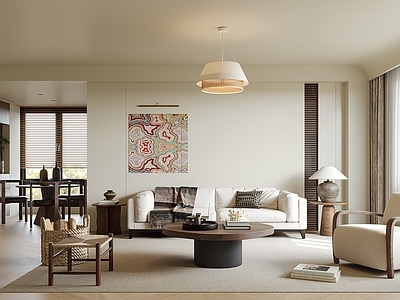 侘寂风客餐厅 沙发组合 餐桌组合