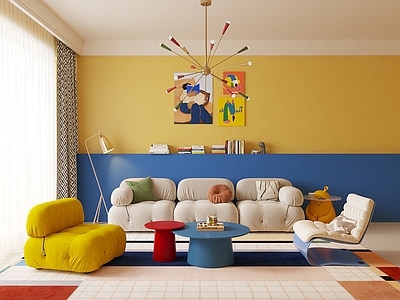 孟菲斯风格家居客厅 多巴胺客厅 孟菲斯客厅