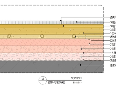 地面综合节点 瓷砖水地暖地面构 施工图