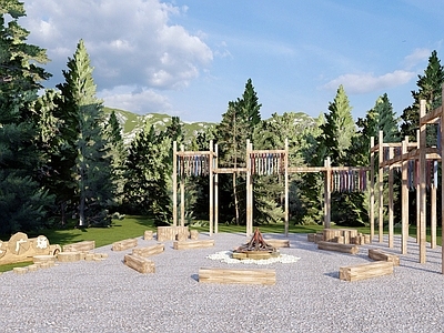 原木风房车营地 篝火广场 房车营地 露营地 特色露营地 山林露营地