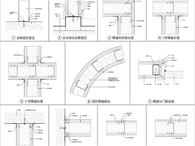 轻钢龙骨隔墙 轻钢龙骨隔墙 轻钢隔墙通用图 门安装大样图 隔墙龙骨 隔墙图集 施工图
