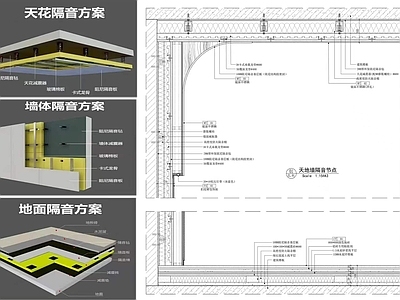墙面节点 隔音墙节点 KTV隔音墙节点 酒吧隔音墙节点 天花地面隔音节点 音乐室隔音节点 施工图