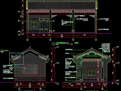 仿古建筑 古建驿站建筑 古建自行车租赁房 公园管理用房 公园售票亭 施工图