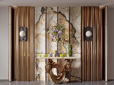 现代轻奢玄关 玄关 端景 入户门厅 端景台 玄关背景墙