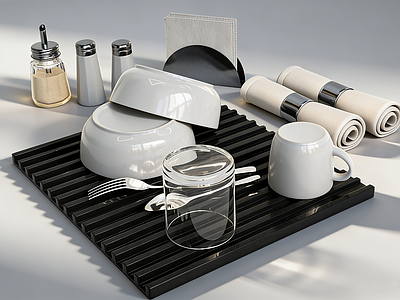 极简餐具 餐具静物组合  碗杯刀叉餐巾   调料瓶托盘  冰块玻璃杯  不锈钢刀叉