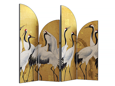 新中式屏风 新中式屏风 屏风隔断 金箔屏风 仙鹤屏风 禅意屏风