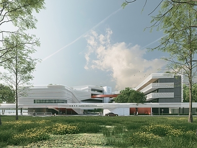 现代学校建筑 风格中小学 生态校园 立体校园