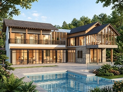 新中式民宿建筑 新中式民宿 现代风格民宿 石木民宿