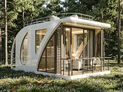 现代简约民宿建筑 太空舱民宿 装配式商业 未来科技感太空舱
