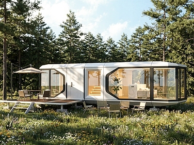 现代极简民宿建筑 太空舱民宿 装配式商业 科技感太空舱