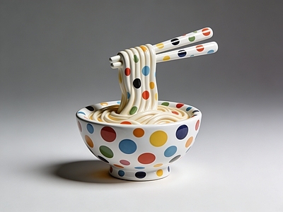 波点艺术风餐具 面条 雕塑 波点 草间弥生 摆件